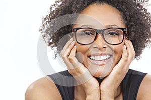 Mixed Race African American Girl Wearing Glasses