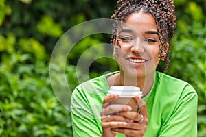 Mixed Race African American Teenager Woman Drinking Coffee