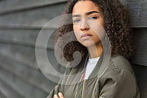 Mixed Race African American Teenager Woman Green Bomber Jacket