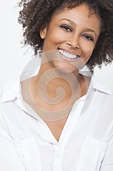 Mixed Race African American Woman Girl in White Shirt