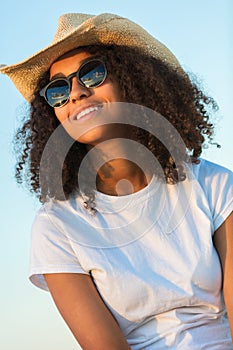 Mixed Race African American Woman Sunglasses Cowboy Hat Sunset