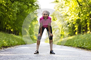 Mixed Race African American Woman Teenager Fitness Running