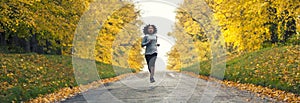 Mixed Race African American Woman Teenager Fitness Running Panorama