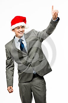 Mixed race businessman celebrating christmas isolated on white b