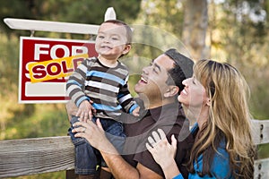 Mixed Race Couple, Baby, Sold Real Estate Sign