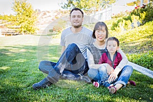 Mixed Race Family Having Fun Outside on the Grass