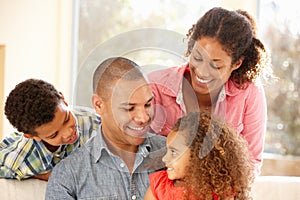 Mixed race family at home