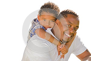 Mixed Race Father and Son Playing Piggyback On White