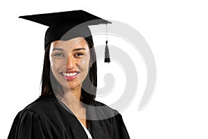 Mixed race female student on white background