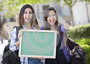 Mixed Race Female Students with Thumbs Up Holding