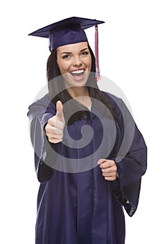 Mixed Race Graduate in Cap and Gown with Thumbs Up