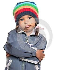 Mixed race little girl with a rapper attitude