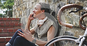 Mixed race man talking on the phone