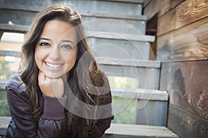 Mixed Race Young Adult Woman Portrait on Staircase