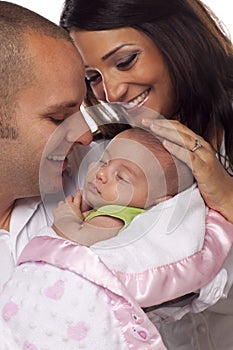 Mixed Race Young Couple with Newborn Baby