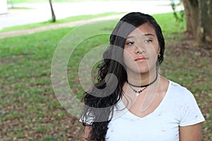 Mixed race young girl with copy space