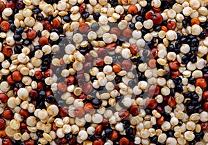 Mixed red, white and black quinoa background