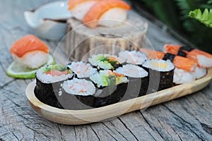 Mixed roll sushi set is delicious, Japanese food.