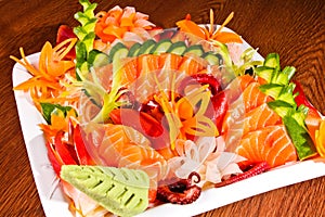 Mixed sashimi in white plate