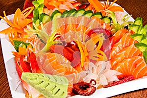 Mixed sashimi in white plate