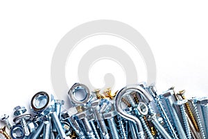 Mixed screws and nails. Industrial background. Home improvement.bolts and nuts.Close-up of various screws. Use for background, top