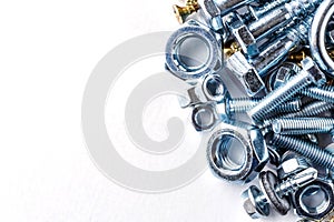 Mixed screws and nails. Industrial background. Home improvement.bolts and nuts.Close-up of various screws. Use for background, top