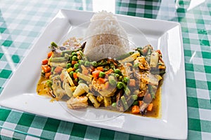 Mixed seafood meal in Mercado de Mariscos Seafood Market in Panama Ci photo