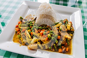 Mixed seafood meal in Mercado de Mariscos Seafood Market in Panama Ci photo