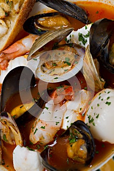 Mixed seafood plate served with brushetta