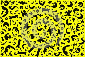 Mixed shapes and patterns on yellow background for design material or print