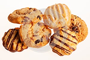 Mixed sorts of cookies isolated on white background.