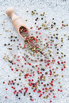 Mixed spices for cooking. Salt and color pepper.