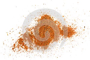 Mixed spices isolated on white background. Garlic fennel paprika carrots pepper basil celery, parsley, marjoram, onion