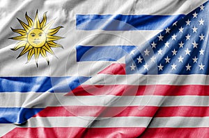 Mixed USA and Uruguay flag, three dimensional render