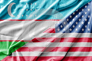 Mixed USA and Uzbekistan flag, three dimensional render