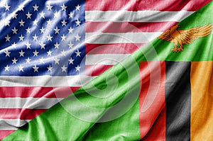 Mixed USA and Zambia flag, three dimensional render