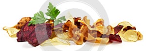 Mixed Vegetable Chips on white Background - Panorama - Isolated