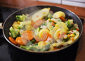Mixed vegetables boiled in pan
