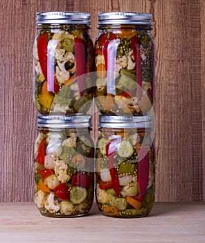 Mixed vegetables preserved in jars