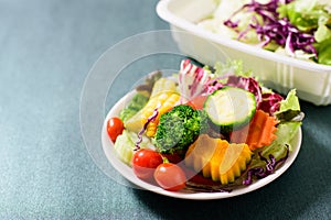 Mixed vegetables salad on white dish