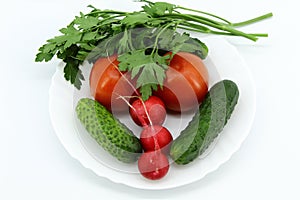 Mixed vegetables on a white plate