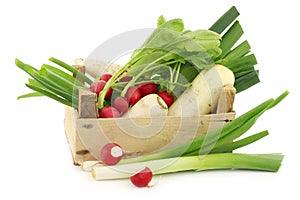 Mixed vegetables in a wooden crate