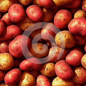 Mixed white and red potatoes, seamless repeatable background