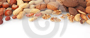 Mixed whole and shelled nuts in a banner