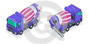 Mixer truck. Isometric vector illustration in flat style on a white background