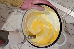 Mixer whips the dough, cooking. Baking process