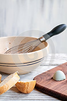 Mixing Bowl and Ingredients for French Toast