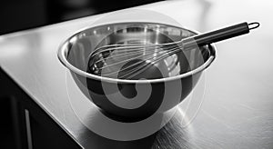 Mixing Bowl With Whisk minimal composition in restaurant prep table
