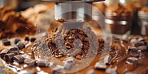 Mixing Brown Dough with High-Quality Cocoa Flour in an Industrial Mixer at a Confectionery Plant.