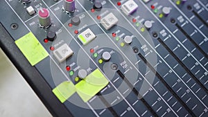 mixing console. radio presenter desk. turning on and off the airwaves, sound.